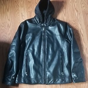 Leather hooded jacket